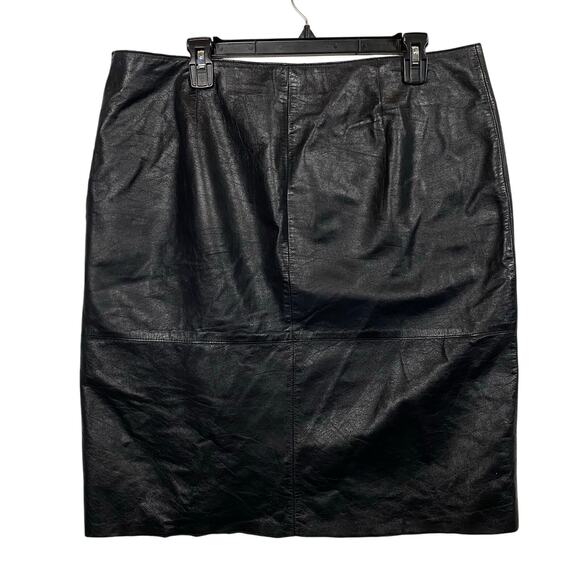 Kenneth Cole Black Genuine Leather Straight Skirt Size 14 - Picture 2 of 5